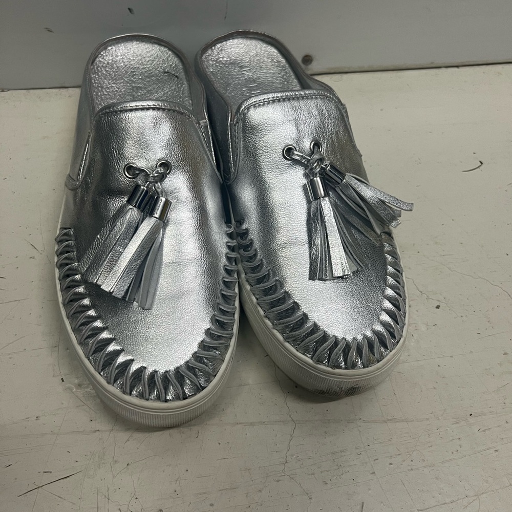J Slides Silver Tassel Loafers